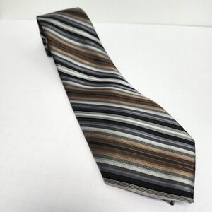 ck Calvin Klein Striped Necktie Extra Long Brown Gray‎ Black Patterned Tie